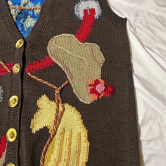 Vtg 90s Berek Marta D Sweater Vest M Wearable Art Hand Knit Western Cowgirl - Picture 12 of 16